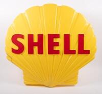 SHELL: A c1960s-1970s Shell plastic clamshell logo sign, measures approximately 69cm high, 76cm wide overall