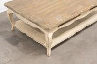 COFFEE TABLE: A rustic styled low coffee table, with cabriole style legs and carved detailing to the apron, measures 140cm wide, 91cm deep, 46cm high - 3