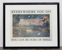 SHELL: A reprint after the original 1952 Mary Kessell Shell 'Everywhere You Go, You Can Be Sure Of Shell' artwork depicting Arlington Row, Bibury, England. Framed and glazed 84.5cm high, 103.5cm wide overall