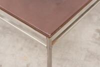 COFFEE TABLE: A mid century modern styled square coffee/side table, metal framed with leather upholstered top, 48cm high, 60cm wide, 60cm deep - 2