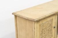 SIDEBOARD: A modern timber sideboard in rustic style with ornate detailing to cabinetry doors, 93cm high, 122cm wide, 44cm deep - 3