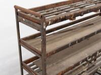TROLLEY: A large steel framed trolley with timber shelving, 132cm high, 138cm wide, 38cm deep - 5