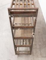 TROLLEY: A large steel framed trolley with timber shelving, 132cm high, 138cm wide, 38cm deep - 7