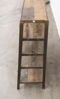 STORAGE UNIT: A large steel framed industrial storage rack/unit with timber shelving, 126cm high, 106.5cm wide, 46cm deep at widest point&nbsp; - 6