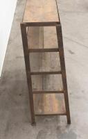STORAGE UNIT: A large steel framed industrial storage rack/unit with timber shelving, 126cm high, 106.5cm wide, 46cm deep at widest point&nbsp; - 7