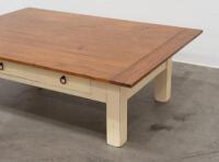 COFFEE TABLE: A large timber coffee table with drawers to lower, 47cm high, 150cm wide, 105cm deep - 2