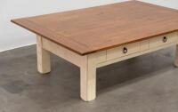 COFFEE TABLE: A large timber coffee table with drawers to lower, 47cm high, 150cm wide, 105cm deep - 3