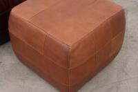FOOTSTOOLS: Two modern leather non-matching pair of footstools, 47cm high, 55cm wide, 55cm deep approx. - 2