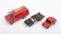 DINKY: A group of three Dinky Toys emergency models, including a Desoto Fireflite&nbsp;police car, No.255 Mersey Tunnel Police Land Rover, and a Ford Transit Fire Service Van