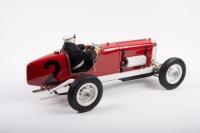 MILLER CAR: A excellent large modern clockwork tin plate and diecast constructed 1920s open wheel Miller speedster, complete with driver and key within box, produced by Gilbow - 3