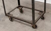 STORAGE TROLLEY: A tall metal framed storage trolley on castor wheels with light timber trays, 165cm high, 54cm wide, 37cm deep - 2