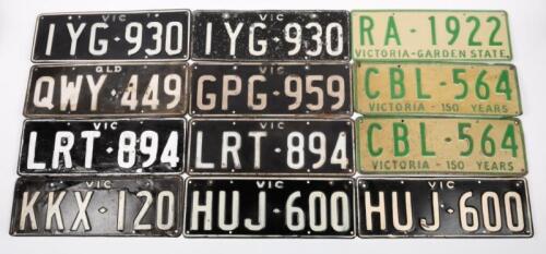 NUMBER PLATES: A group of twelve Victorian number plates, from c1960s-1980s, for display only