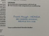 HONDA: Five 1990's Honda double-sided sales brochures. Civic, Prelude, Legend sales brochures - 2