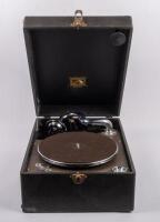 GRAMOPHONE: A small portable gramaphone within travelling case, by His Master's Voice, c1930s