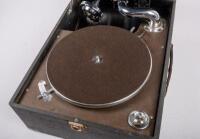 GRAMOPHONE: A small portable gramaphone within travelling case, by His Master's Voice, c1930s - 2
