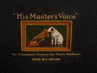 GRAMOPHONE: A small portable gramaphone within travelling case, by His Master's Voice, c1930s - 4