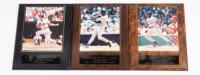 BASEBALL: Three mounted to board photographs behind perspex of baseball players, including Cal Ripken Jr., Ken Griffey Jnr., and Frank Thomas, each measure 39cm high, 30cm wide