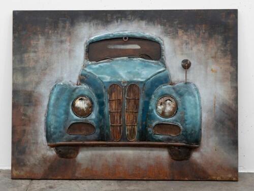 SIGN: A modern 3D metal construction artwork depicting a BMW 328, measures 90cm high, 120cm wide