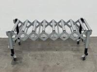 ROLLER TABLE: An&nbsp;adjustable,&nbsp;expandable roller conveyor style table on wheels, 60cm wide in folded position, approx 145cm fully extended - 2
