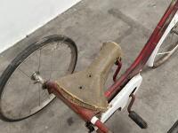 TRIKE: A c1960s-1970s children's trike in red with white guard and pinstriping details, measures approx 74cm high, 105cm long - 4