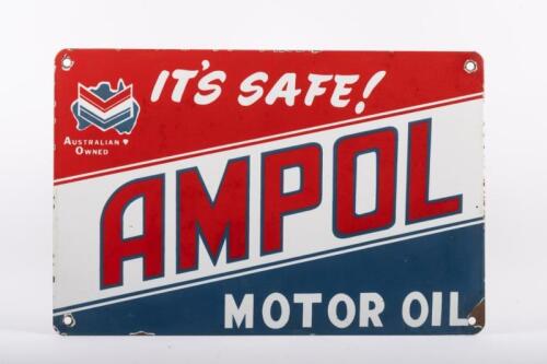 90A · AMPOL: A reproduction enamel Ampol Motor Oil enamel sign, 30cm high, 45cm wide