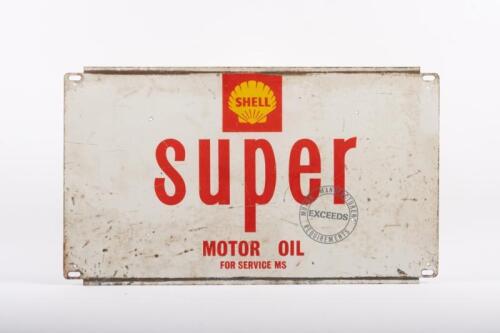 SHELL: A c1970s Shell 'Super' Motor Oil rack sign, 28.5cm high, 48.5cm wide
