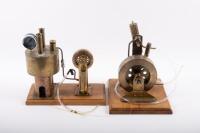 DONKEY ENGINES: Two brass donkey engines mounted to timber bases, each approximately 24cm high&nbsp;