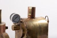 DONKEY ENGINE: Two brass donkey engines mounted to timber bases, each measuring approximately 24cm high - 3
