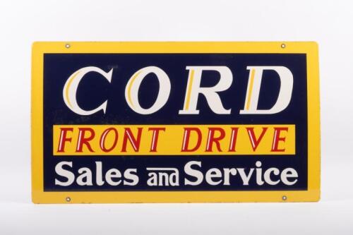 CORD: A reproduction enamel 'Cord Front Drive Sales and Service' sign, 34cm high, 61cm wide