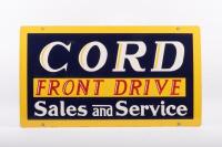 CORD: A reproduction enamel 'Cord Front Drive Sales and Service' sign, 34cm high, 61cm wide