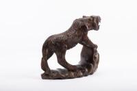 CARVING: An antique wood carving of a large cat, approximately 26cm high - 3
