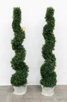 DECORATIVE PLANTS: Four new in box decorative plastic plants, including two potted topiary plants, along with two tall potted spiral topiary plants - 2