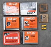 PARTS: A group lot containing six assorted c1960s-1970s part tins with contents, includes 'Gee-Jay' and 'Repco' kits, along with other boxed parts