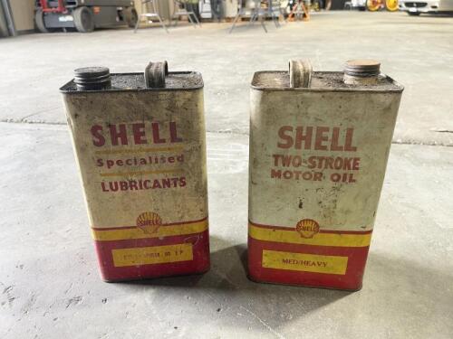 OIL CANS: A pair of Shell one gallon oil cans, in original used condition [Location: Sydney]