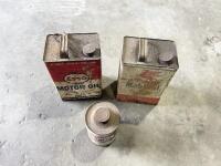 OIL CANS: A pair of one gallon oil cans, in original used condition, one branded Mobiloil and the other Esso Motor Oil plus an 1/4-gallon Ampol Liquid Degreaser tin&nbsp;[Location: Sydney] - 2