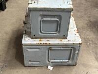 CRATES: Two metal tool/ammunition crates, the largest measures approx 26.5cm high, 52cm wide, 44cm deep - 3