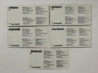 LAMBORGHINI: An original and rare set of 1970's Lamborghini model data cards. Countach, Espada, Jarama S, Miura SV, Urraco P250 model data cards. - 4