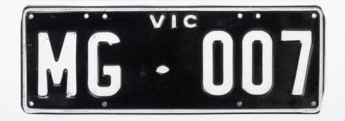 NUMBER PLATE: A Victorian number plate 'MG-007', number plate for display only, not sold with rights