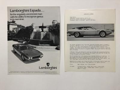 LAMBORGHINI: Two original Lamborghini Espada items. Advertising and Information sheets