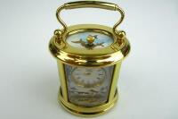 CARRAGE CLOCK: A minature Halcyon Days enamel brass cased carriage clock - 6