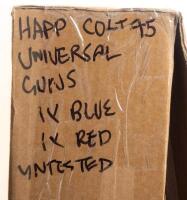 Happ Colt 75 universal guns, blue and red, box labelled 'untested' [Location: Dingley Village] - 5
