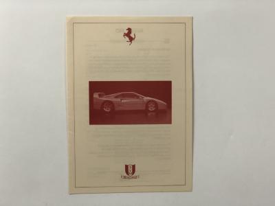 FERRARI: A Scuderia Veloce Motors Ferrari F40 brochure