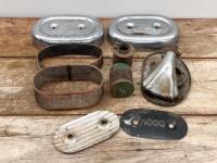 AIR CLEANER PARTS: A group of assorted air cleaner parts, includes two chrome outer cover to suit Harley Davidson and other unknown parts