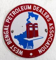 BENGAL PETROLEUM: An original enamel 'West Bengal Petroleum Dealers Association' round disc sign by Bengal Enamel, 38cm in diameter