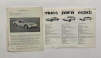 LAMBORGHINI: Two single sheet Lamborghini sales brochures. Miura 'S' brochure
