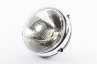 LUCAS: A Lucas original eight inch headlight assembly MU142, complete with lighting switch & ammeter