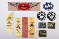 PATCHES: A group of assorted motorcycle related cloth patches and award ribbons