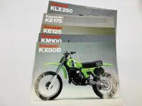 KAWASAKI: A collection of eight single page sales brochures covering the KL250, KDX175, KX80B, KM100, KE125, KE175, KLX250 & Mule models [Location: Sydney]