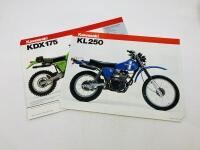 KAWASAKI: A collection of eight single page sales brochures covering the KL250, KDX175, KX80B, KM100, KE125, KE175, KLX250 & Mule models [Location: Sydney] - 2