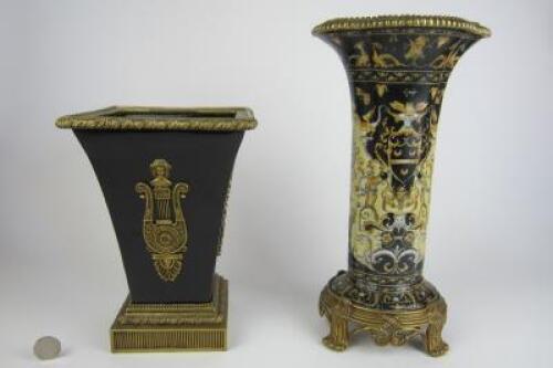 VASES: Two contemporary neoclassical style gilt metal mounted vases
